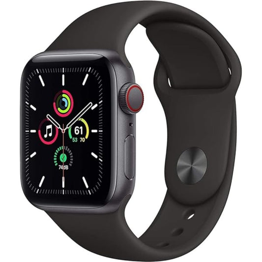 Apple Watch Series 6 (Aluminum, GPS + LTE, 44 mm) - Space Gray" with a Black Sport Band